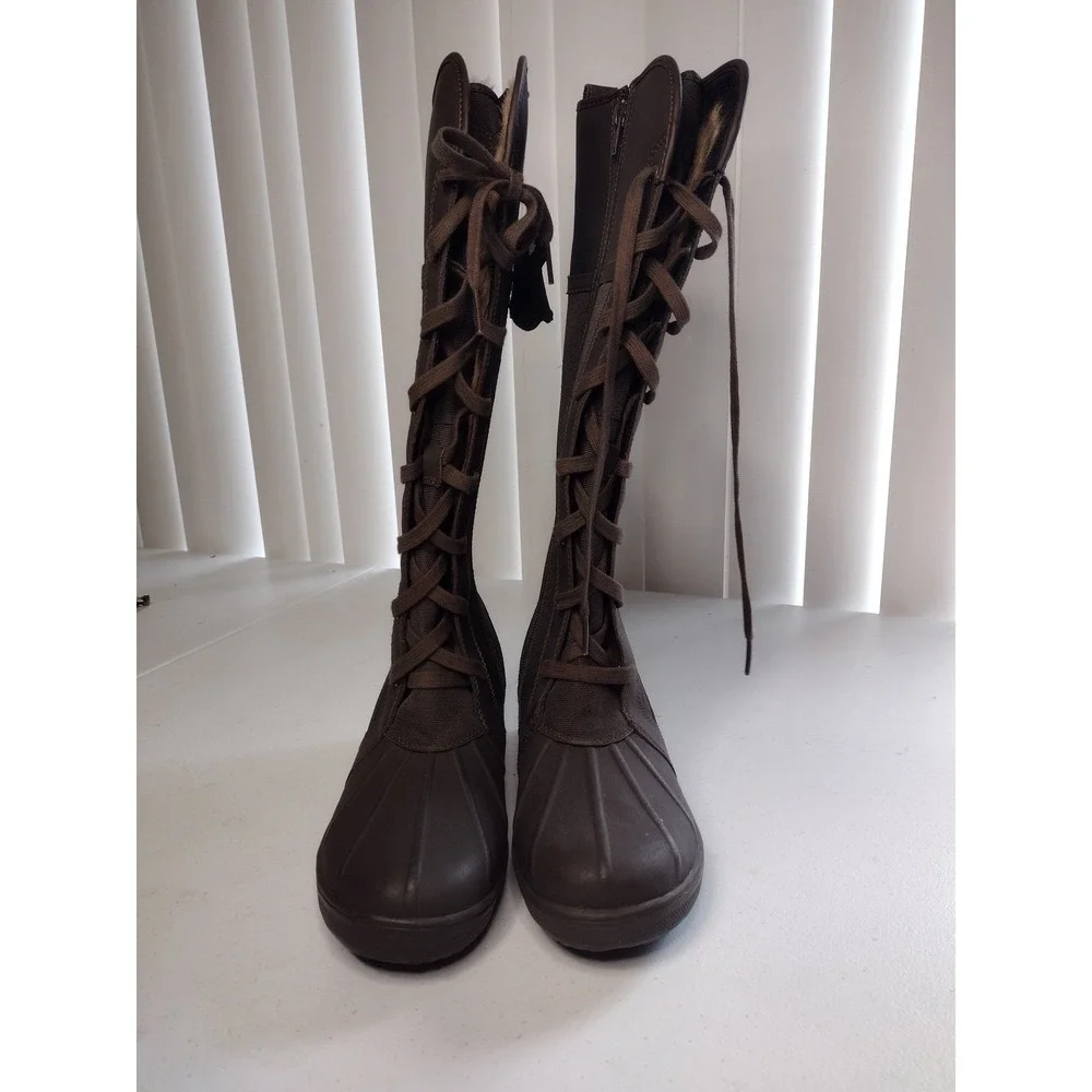 Clarks Carima Pluma Dark Brown Waterproof Lace Up Tall Winter Boots Womens 5.5